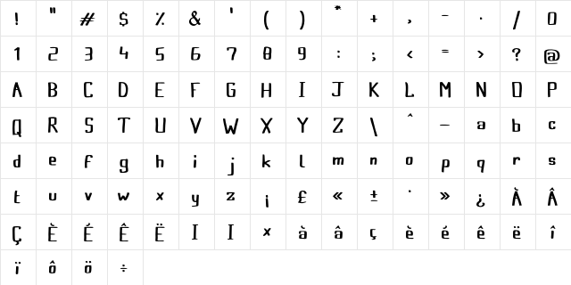 FroggyPrincess Regular  glyph index