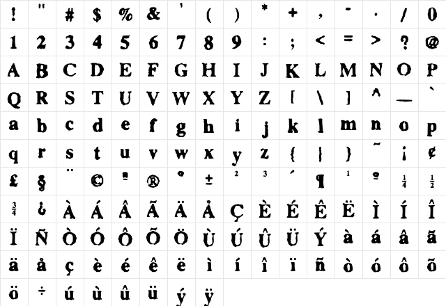 Facsimiled Bold  glyph index