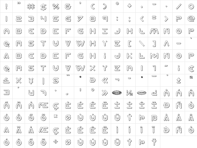 Planet X Compact 3D Regular  glyph index