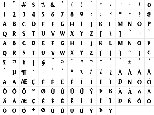 Deadhead Rough Regular  glyph index