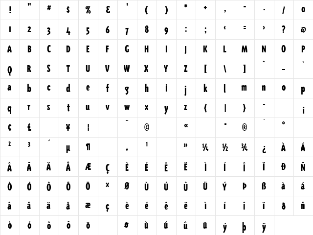 TriplexConBlackOldstyle Regular  glyph index