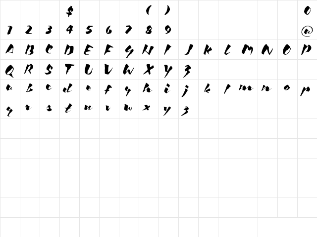 Graphica Regular  glyph index