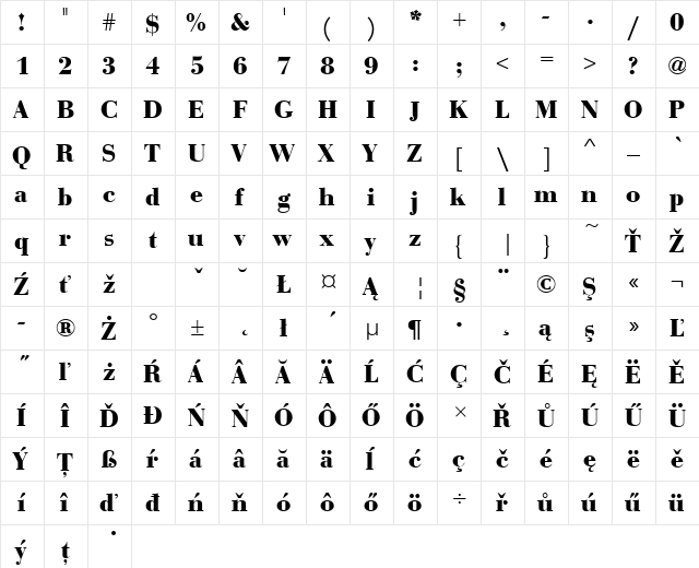 BauerBodDEE Bold  glyph index