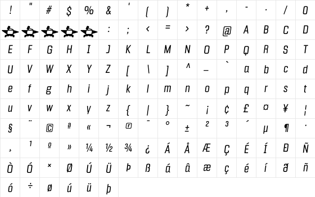 Fragua Light Italic  glyph index
