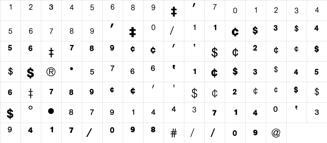 AG Buch Fractions BQ Regular  glyph index