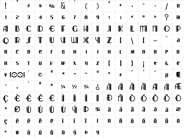 Arizona Airways NF Regular  glyph index