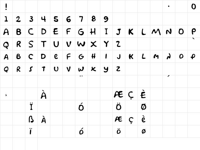 Simpsonfont Regular  glyph index