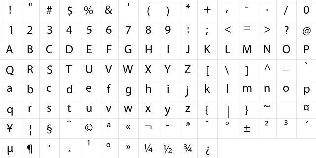 BPG Afxazeti Contrast Regular  glyph index