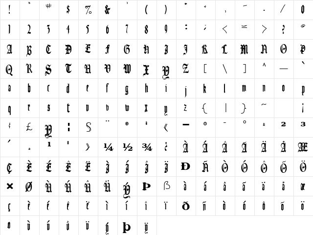 AuthurFont110 Bold  glyph index