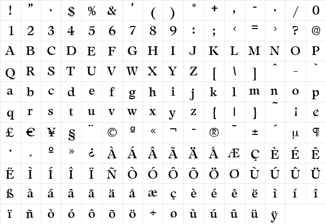 JakeBecker Regular  glyph index