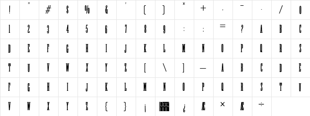 HFF High Tension Regular  glyph index