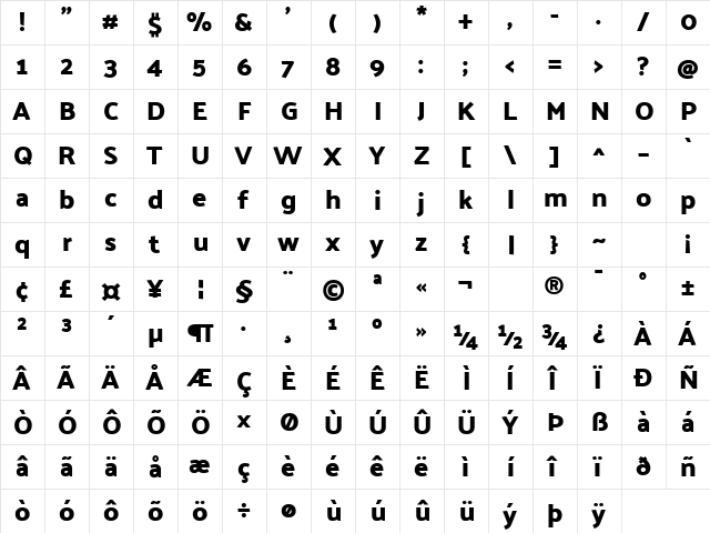 Palanquin Dark SemiBold Regular  glyph index