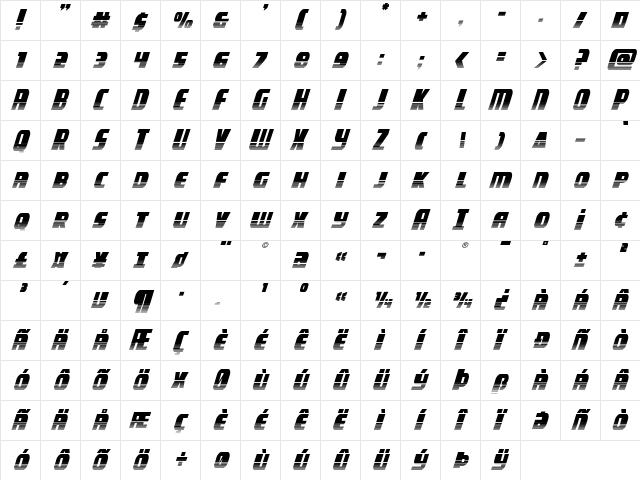 Camp Justice Halftone Italic Italic  glyph index