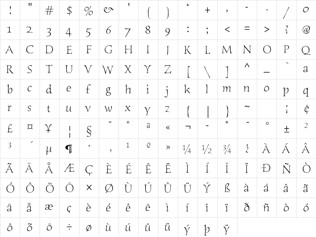 Humana Serif ITC Std Light  glyph index