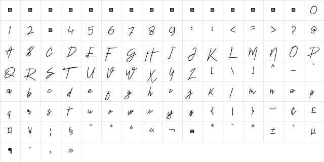 LOMESTY Regular  glyph index
