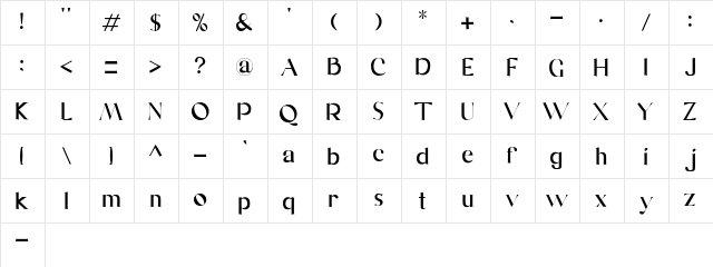 Calrida Regular  glyph index