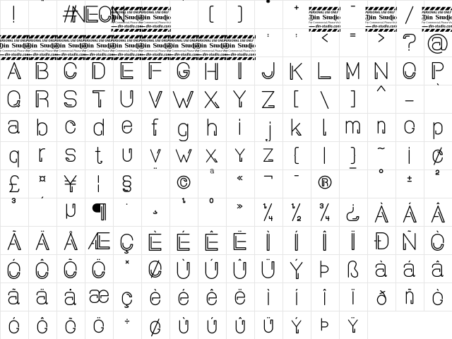 Neon Planet Display Personal Us Regular  glyph index