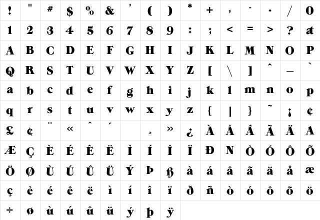 GrandeeCP Regular  glyph index