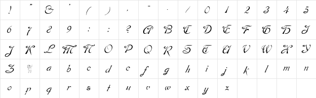 Fortesque Italic Regular  glyph index