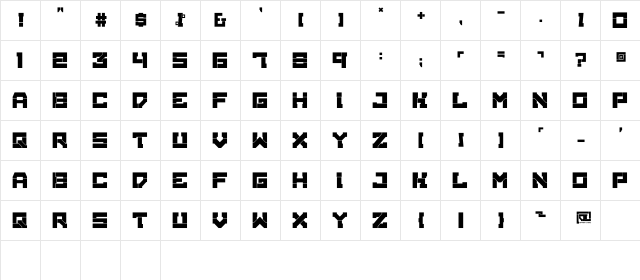 BrokenMachine Regular  glyph index
