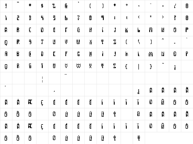 Dignity Of Labour Regular  glyph index