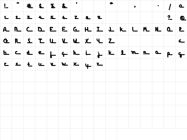 Fishsticks Regular  glyph index