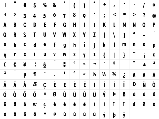 SuperGroteskA Regular  glyph index