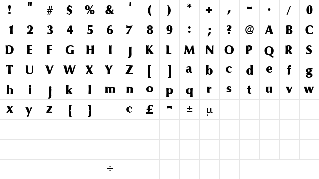 FerruleDisplaySSK Regular  glyph index