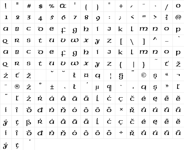 AmericanUncDEE Regular  glyph index