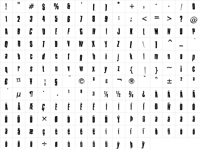 BlueSmolt Medium  glyph index
