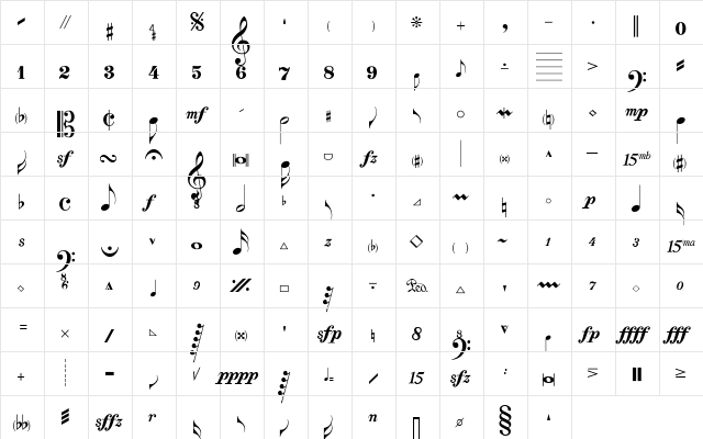 Maestro Regular  glyph index