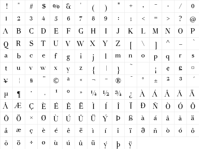 HolmenLF-Regular Regular  glyph index