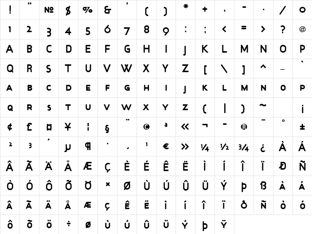 TargetSC Regular  glyph index