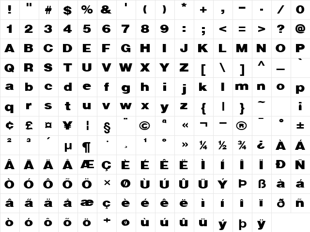 Kathryn-Extended Normal  glyph index