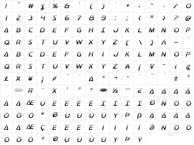 Postmaster Halftone Regular  glyph index