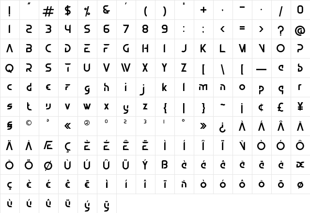 Chambers Regular  glyph index