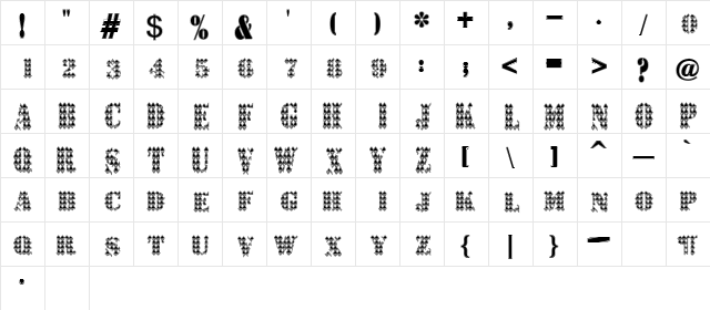 Prattle1 Regular  glyph index