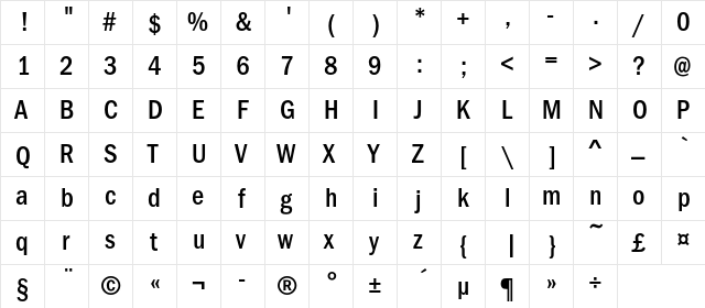 FranklinGothicMediCondC Regular  glyph index
