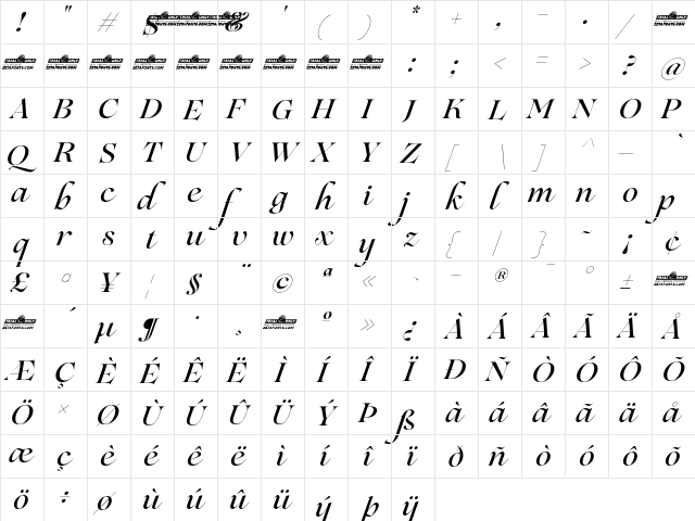 Lovelace Script Trial Medium  glyph index