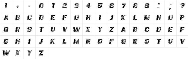 Essere Filled Italic  glyph index