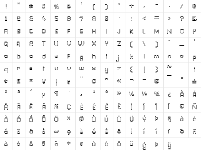 Brave New Era (outline) G98 Regular  glyph index