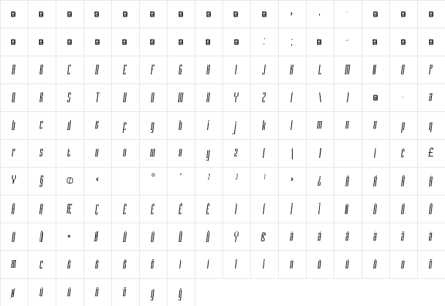 DELACRUZ Personal Use Regular  glyph index