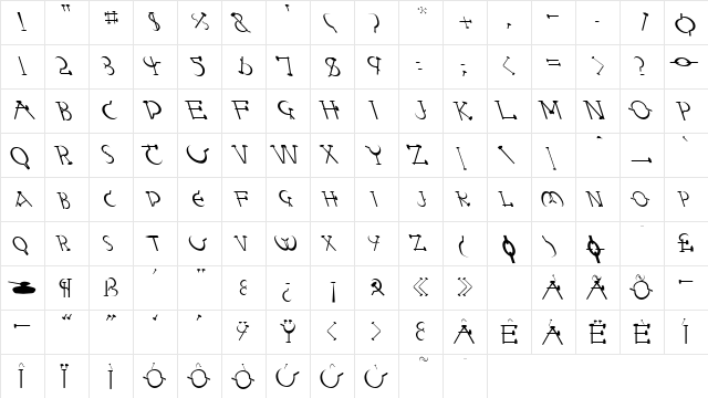Red Letter Lefty Regular  glyph index