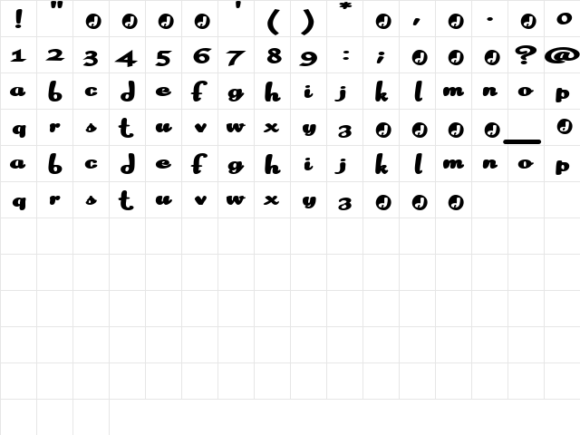 Blondie Regular  glyph index