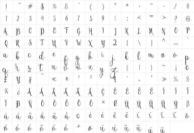 Anteater Regular  glyph index