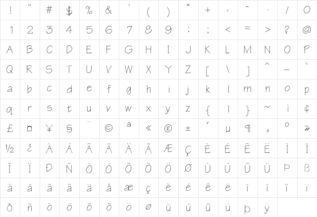Techie Regular  glyph index