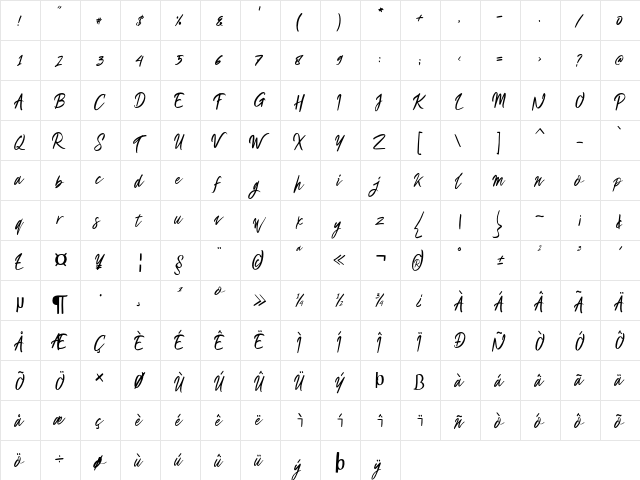 Quentsa  Demo Regular  glyph index
