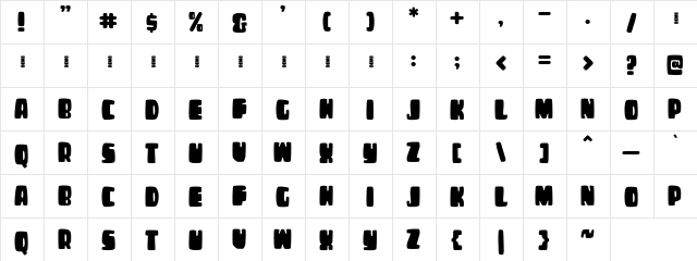 CHEESEBURGA Regular  glyph index