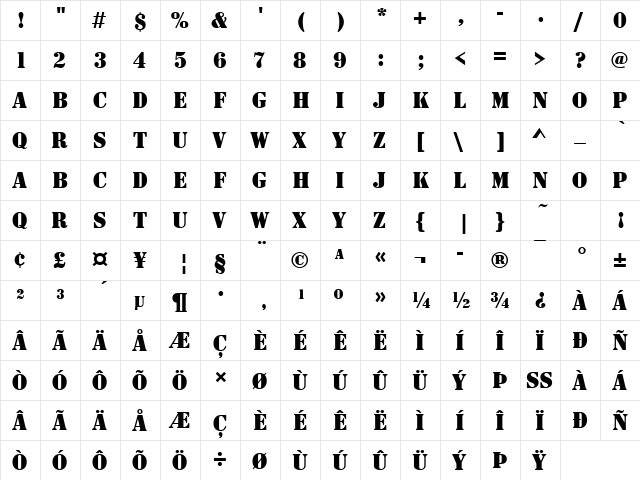 StencilSolD Regular  glyph index