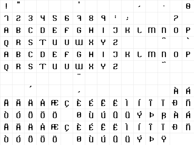 Kryogenic Regular  glyph index